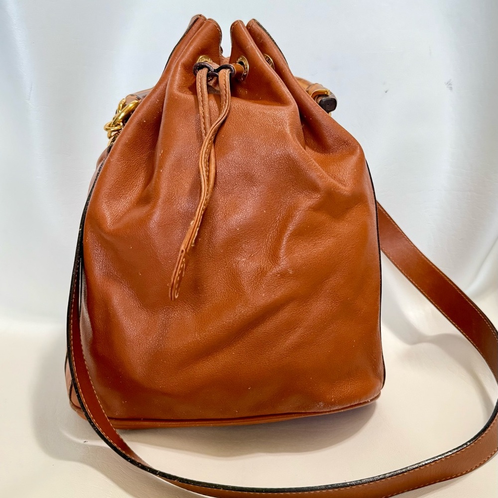 Brown Leather Drawstring Bag